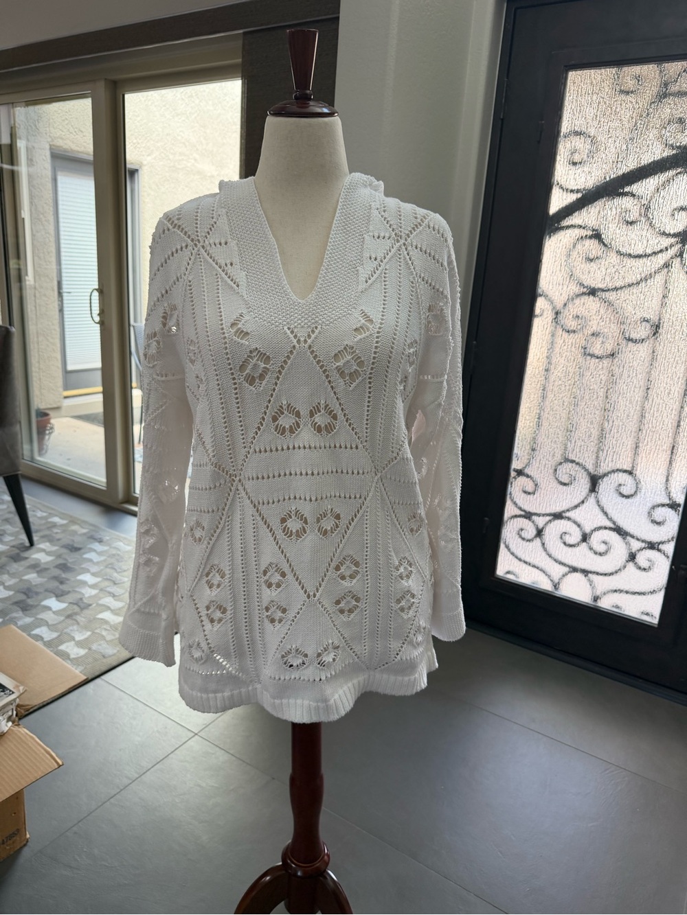 Johnny Was V-neck pullover hooded sweater.  Light and airy.  Size M